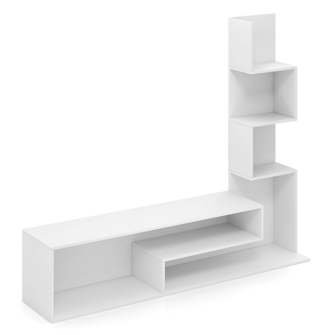 Baltas TV staliukas iki 50 su lentynomis  Universalus TV staliukas 144,5x29,5x121 cm  TV stovas su apsauga nuo apsivertimo  Baltas TV staliukas su
