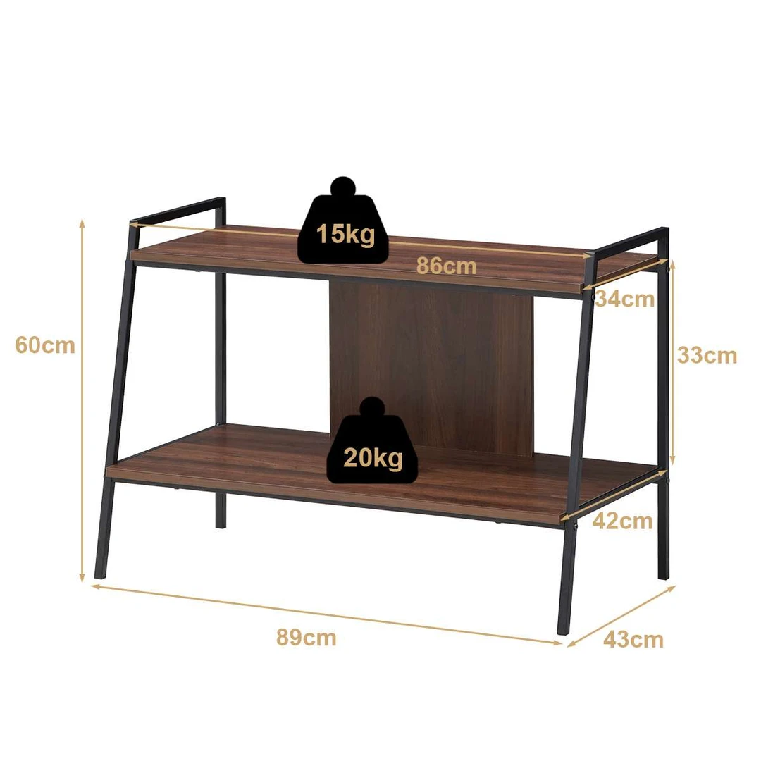 Juodas TV staliukas 89cm su 2 lentynomis