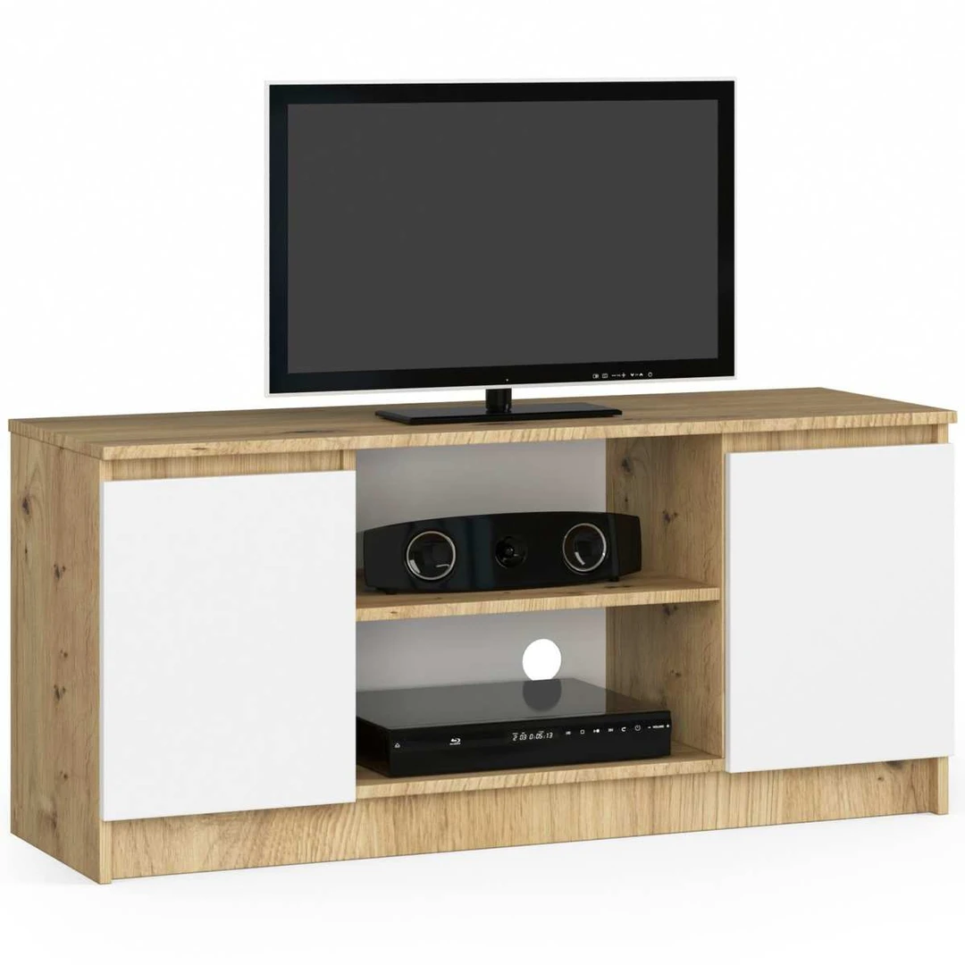 TV staliukas AkordV2, 2 durelės, baltos/rudos spalvos, 120 × 55 × 40 cm - TV spintelės