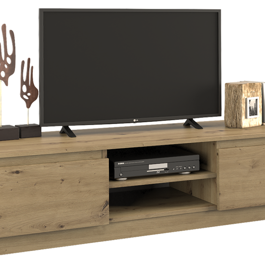 Modernus TV staliukas su 2 durelėmis ir lentynomis