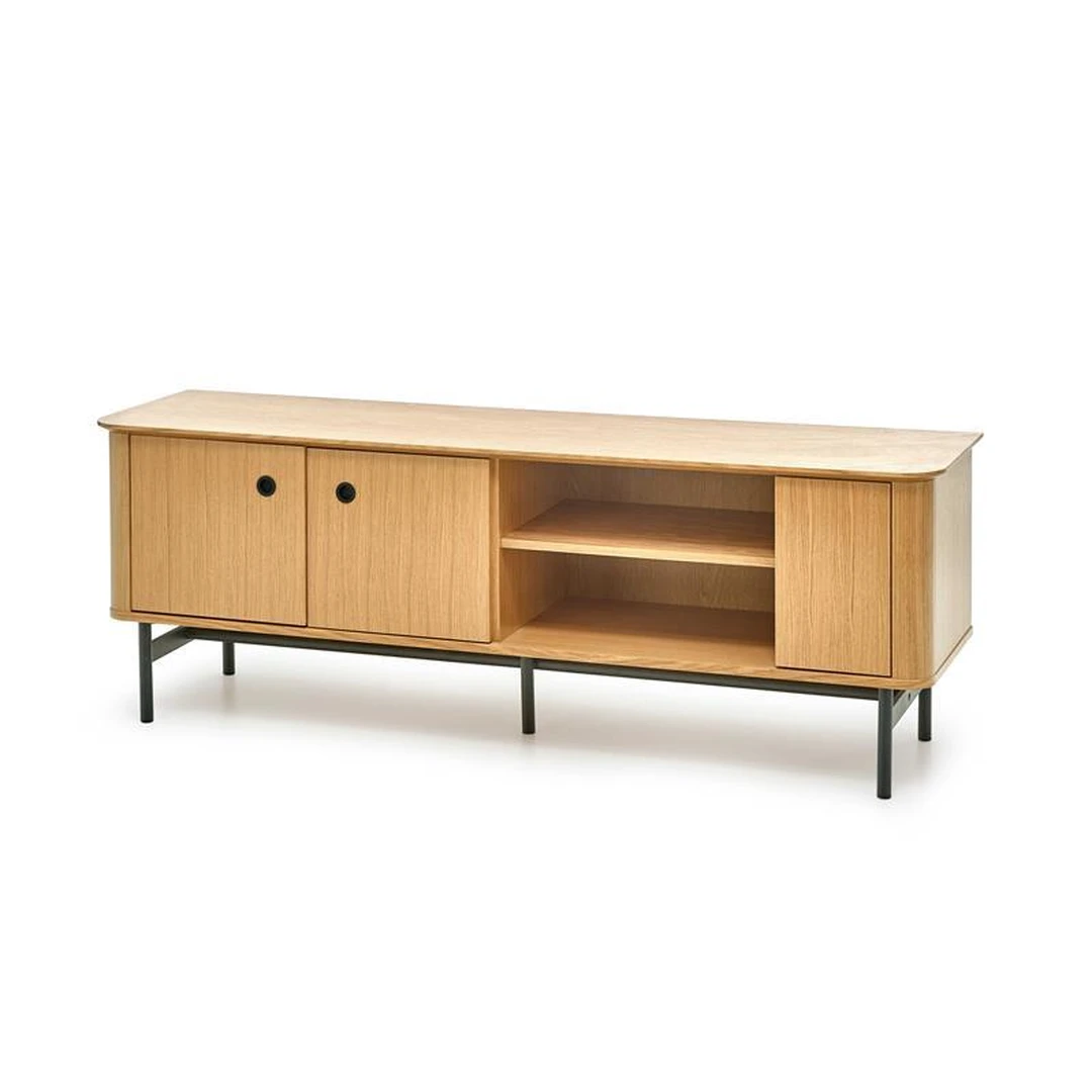 TV stovas iš natūralaus ąžuolo ir juodos spalvos