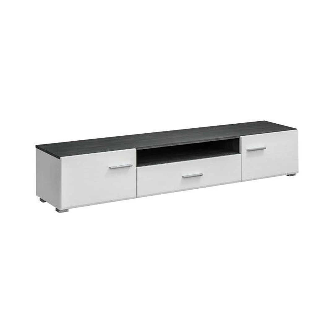 Moderni juoda spintelė su baltu MDF priekiu ir grūdintu stiklu