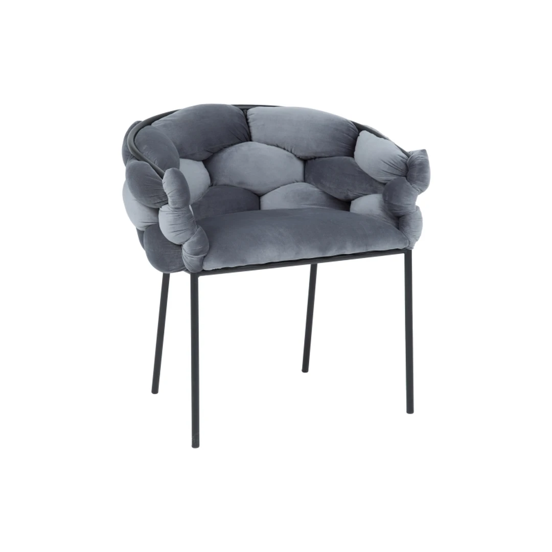 Minkštas velvetinis fotelis su plieniniu pagrindu