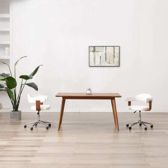 Valgomojo kėdės, 2vnt., baltos, lenkta mediena ir dirbtinė oda - Kėdės