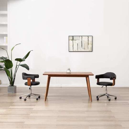 Valgomojo kėdės, 2vnt., juodos, mediena ir dirbtinė oda - Darbo kėdės