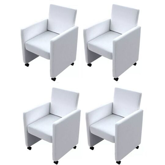 Valgomojo kėdės, 4 vnt., baltos, dirbtinė oda - Kėdės