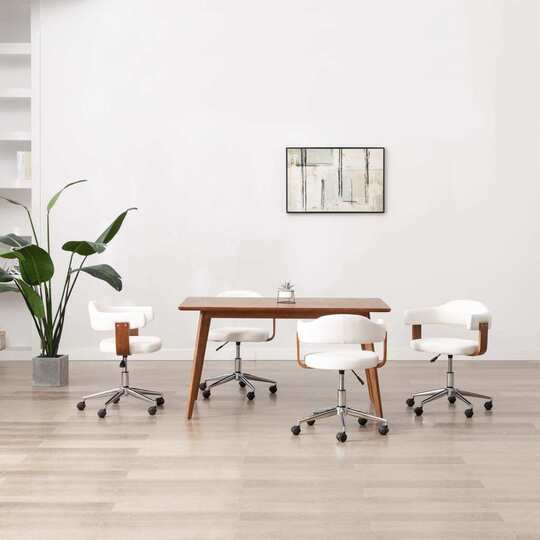 Valgomojo kėdės, 4vnt., baltos, lenkta mediena ir dirbtinė oda - Kėdės
