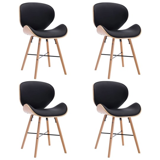 Valgomojo kėdės, 4vnt., juodos spalvos, dirbtinė oda ir mediena - Kėdės