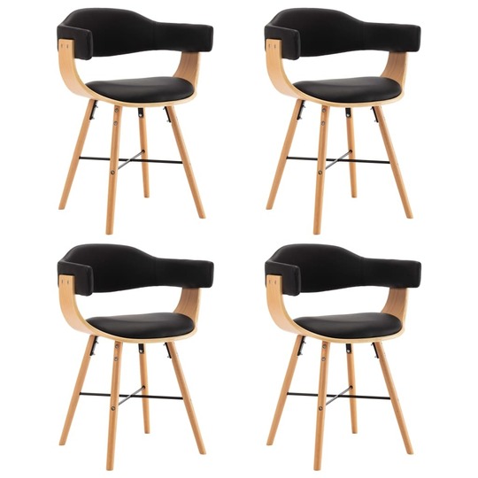 Valgomojo kėdės, 4vnt., juodos spalvos, dirbtinė oda, mediena - Kėdės