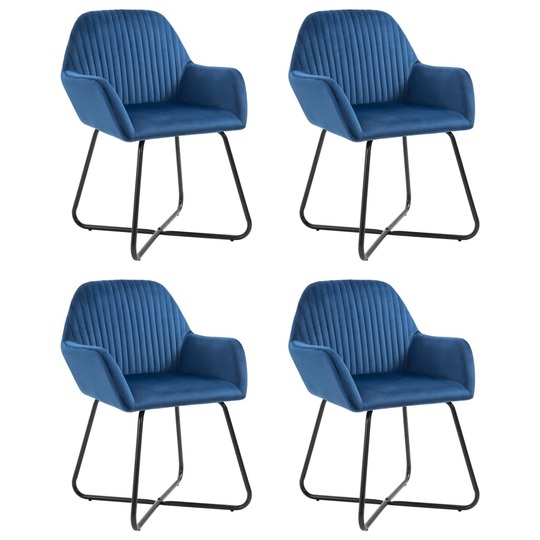 Valgomojo kėdės, 4vnt., mėlynos spalvos, aksomas - Kėdės