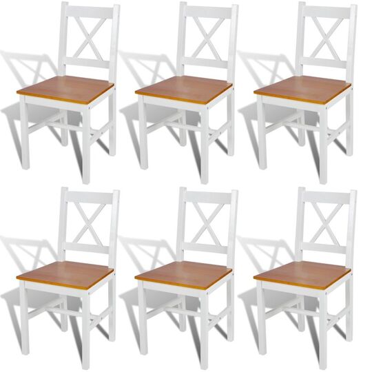 Valgomojo kėdės, 6 vnt., baltos, pušies mediena - Kėdės