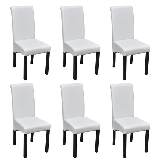 Valgomojo kėdės (6vnt, baltos, dirbtinė oda) - Kėdės