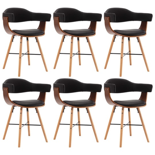Valgomojo kėdės, 6vnt., juodos spalvos, dirbtinė oda ir mediena - Kėdės