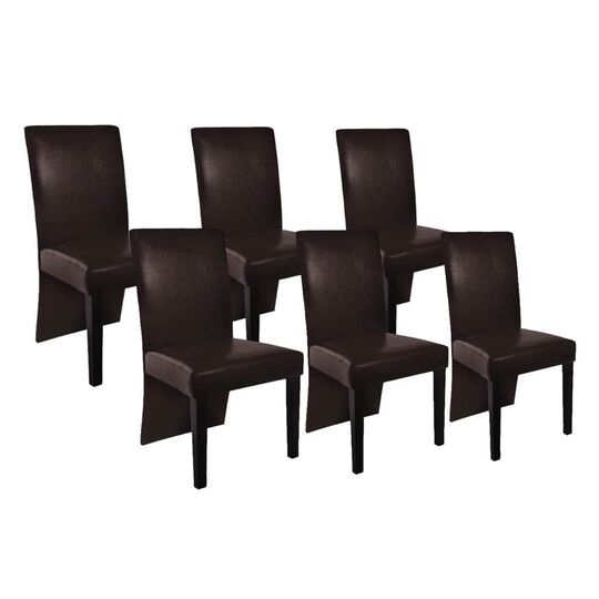 Valgomojo kėdės, 6vnt., tamsiai rudos, dirbtinė oda - Kėdės