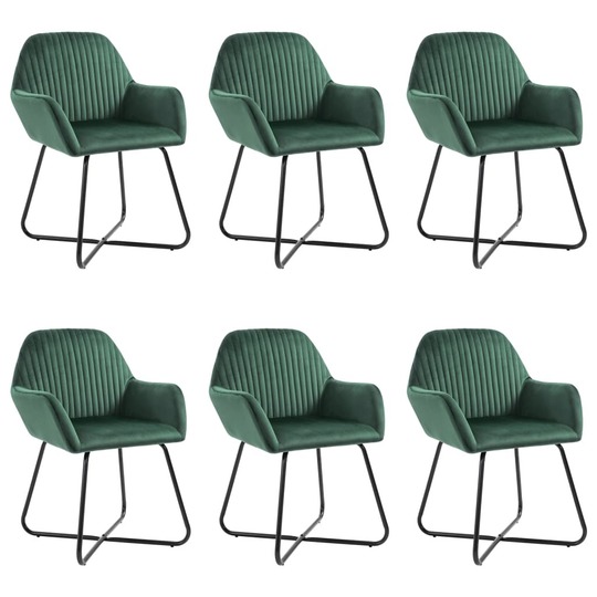 Valgomojo kėdės, 6vnt., žalios spalvos, aksomas - Kėdės