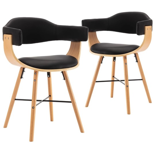 Valgomojo kėdės, juodos spalvos, dirbtinė oda ir mediena, 2vnt. - Kėdės