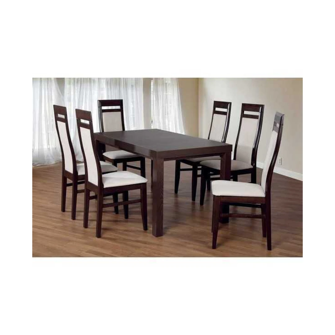 Ergonominis valgomojo komplektas su prailginamu stalu ir gobeleno kėdėmis