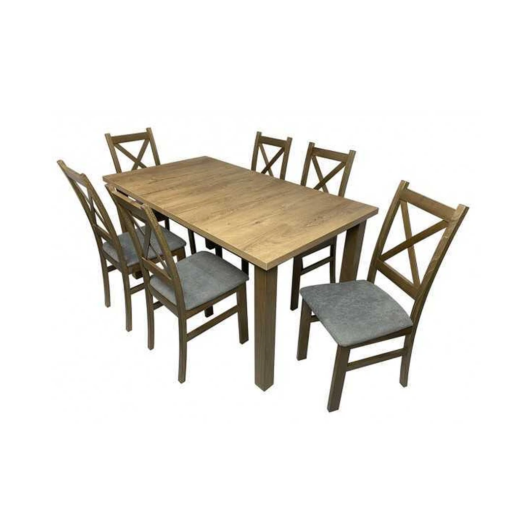 Modernus valgomojo komplektas su prailginamu stalviršiu ir natūralios medienos kojomis