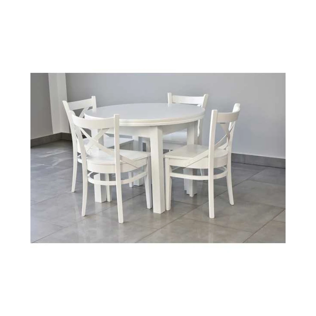 Modernus valgomojo komplektas su prailginamu stilingu stalu