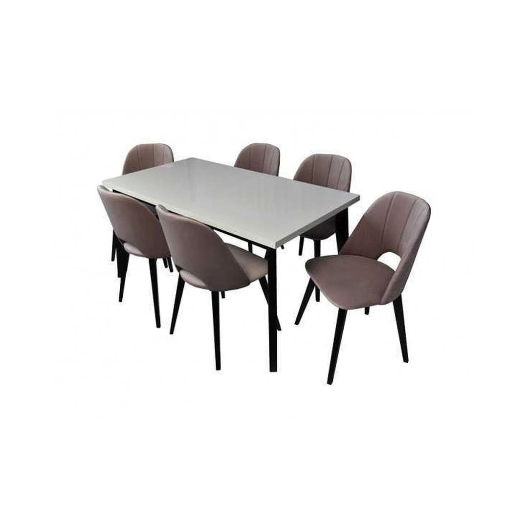 Valgomojo komplektas su prailginamu stalu ir veliūrinėmis kėdėmis