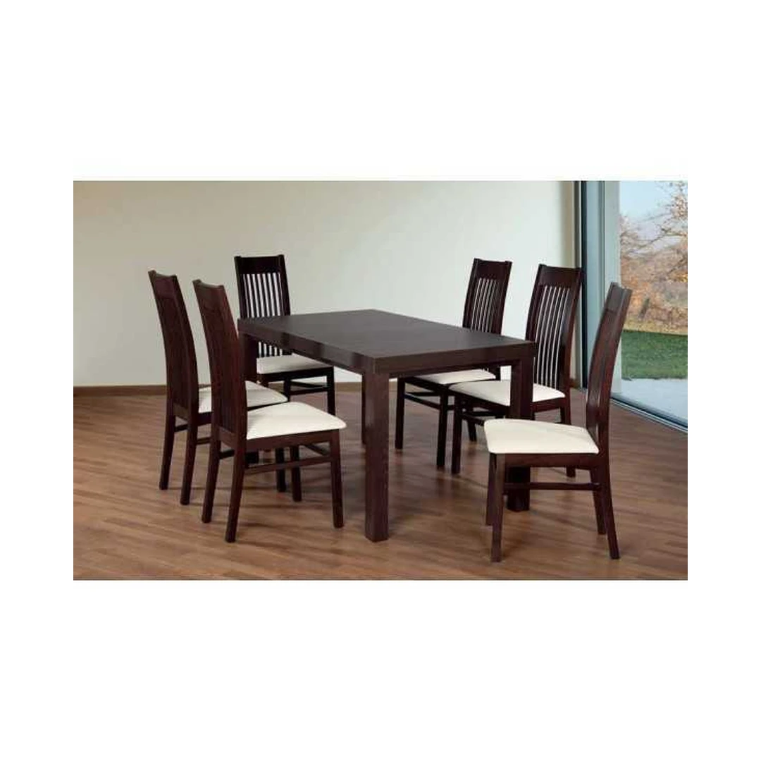 Elegantiškas valgomojo komplektas su prailginamu stalu ir gobeleno kėdėmis