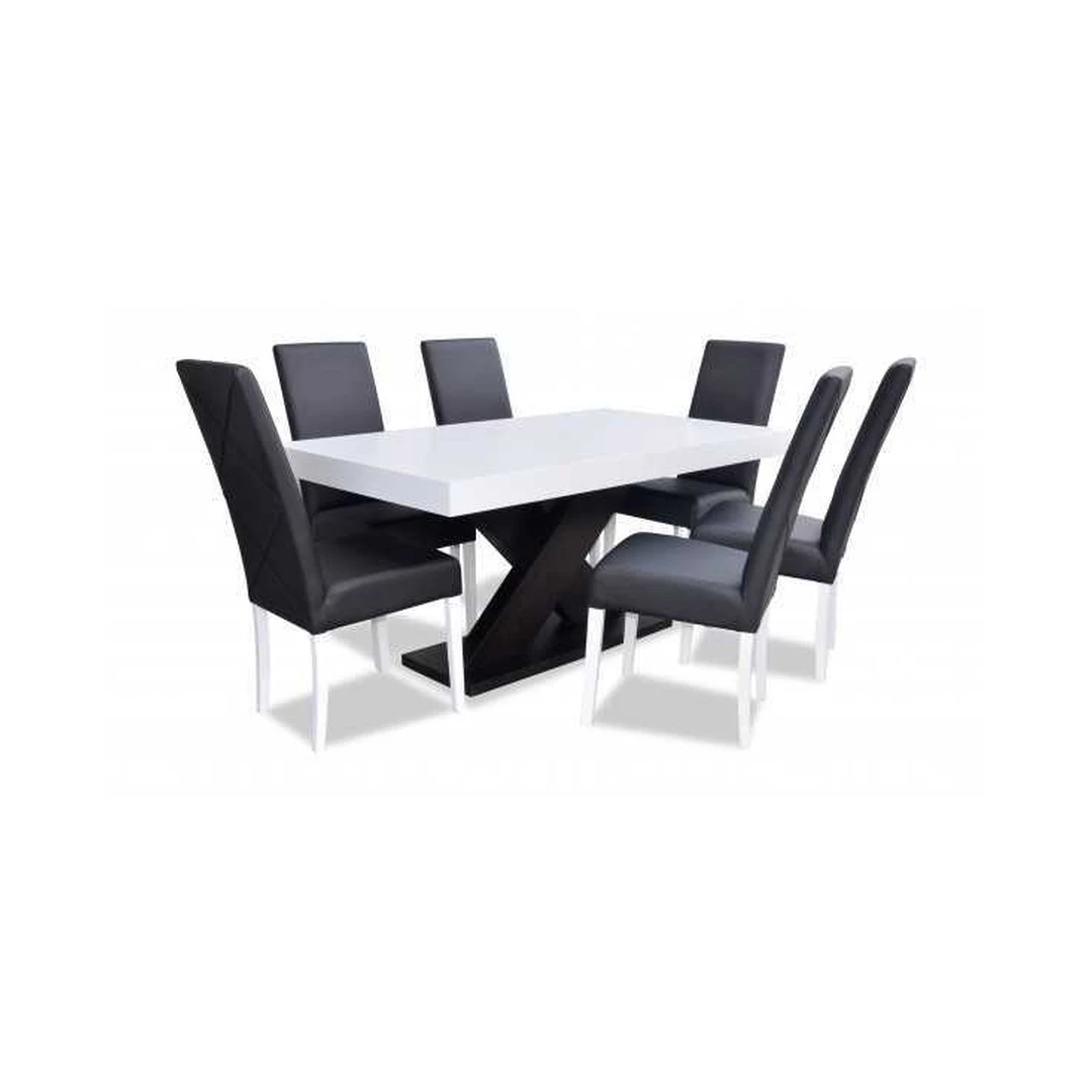 Elegantiškas valgomojo komplektas R62 su prailginamu stalų ir natūralia mediena