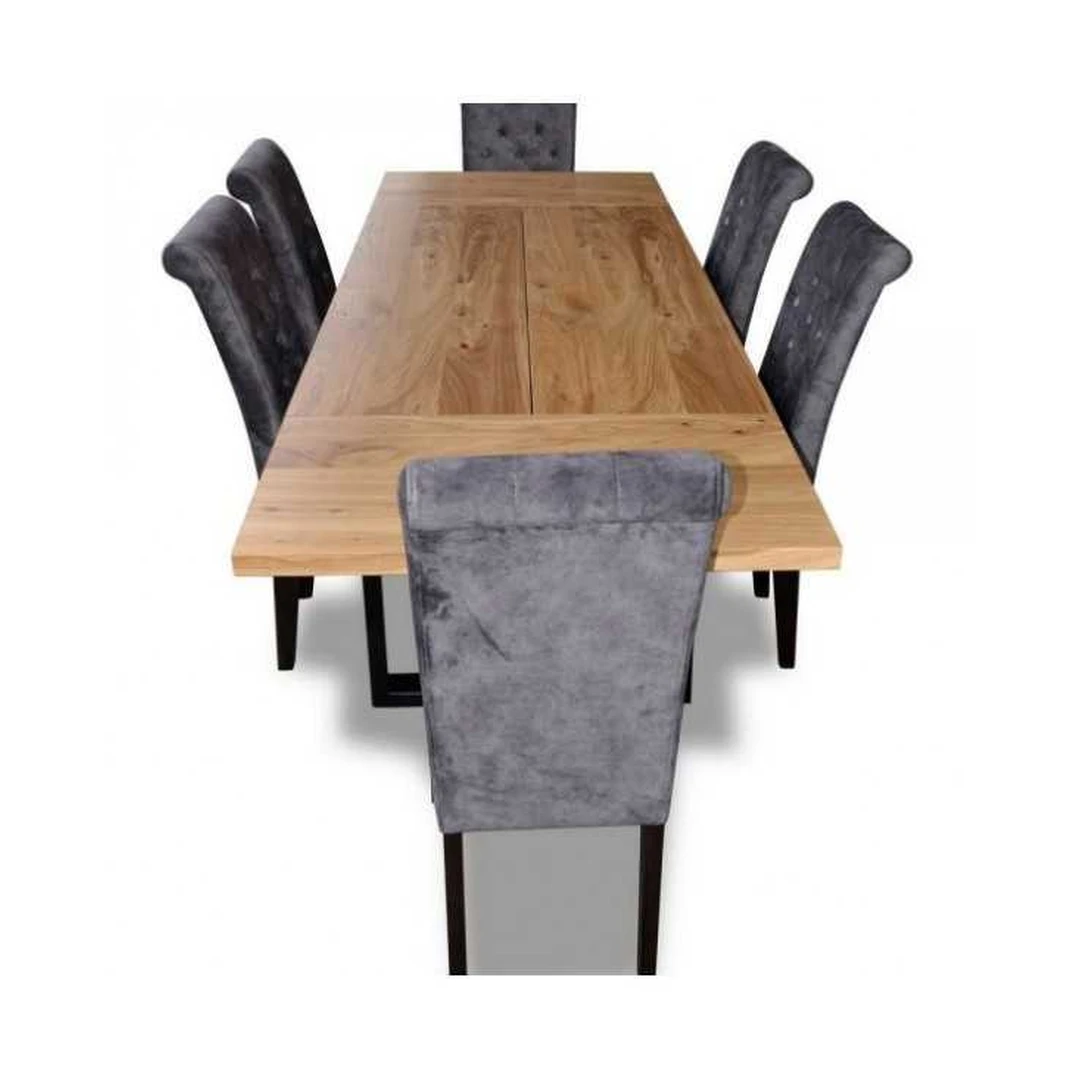 Modernus valgomojo komplektas su prailginamu stalviršiu ir 6 kėdėmis