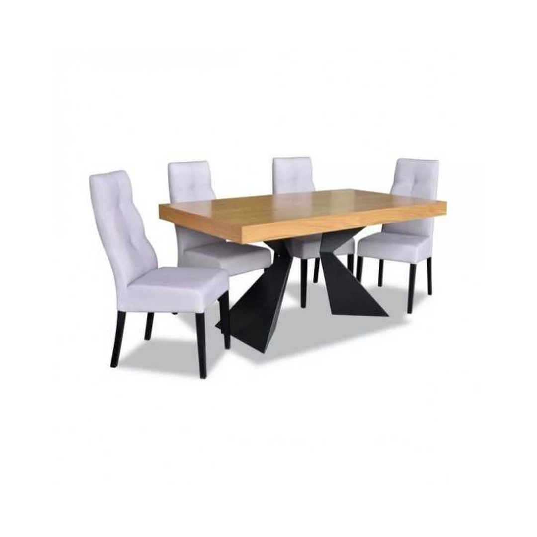 Modernus valgomojo komplektas su prailginamu stalviršiu ir minkštomis kėdėmis