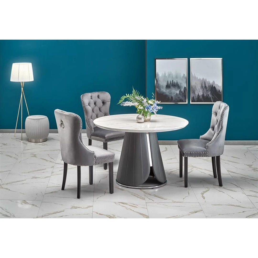 Stylish Round Table with Marble Top & Chrome Legs