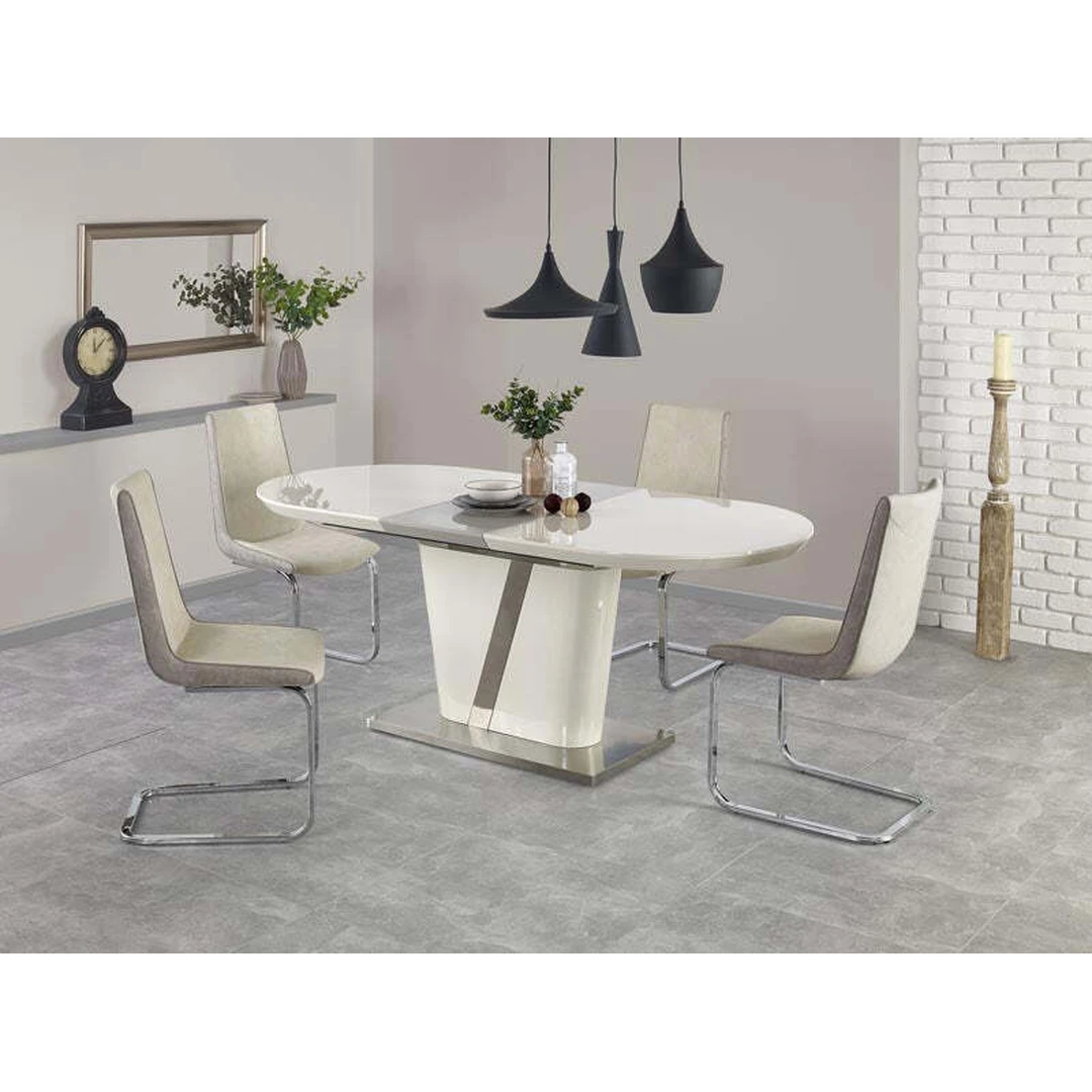 Prailginamas stalas 160-200 cm, kreminė/pilka spalva