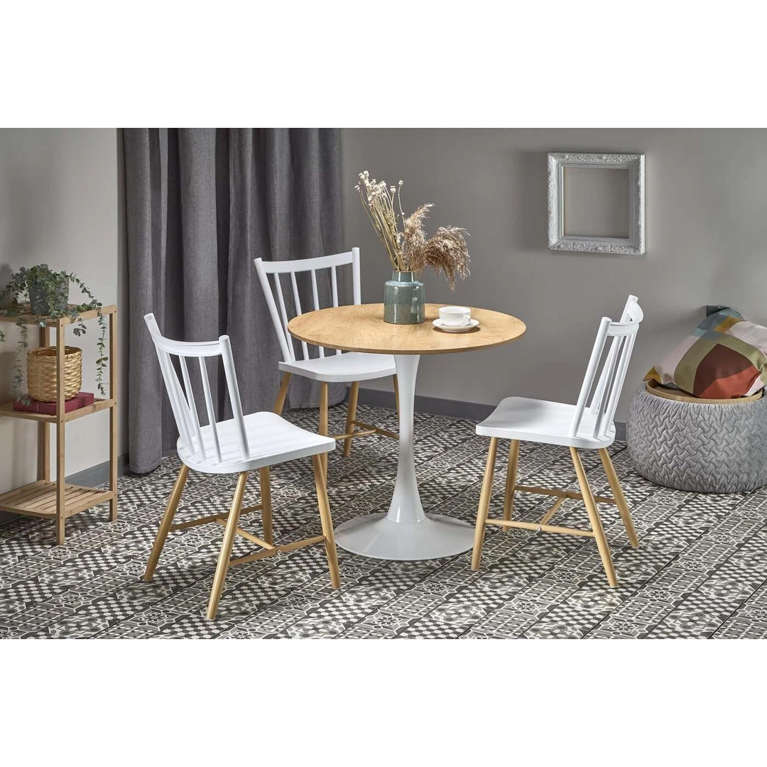 Elegantiškas stalas auksinio ąžuolo ir baltos spalvos