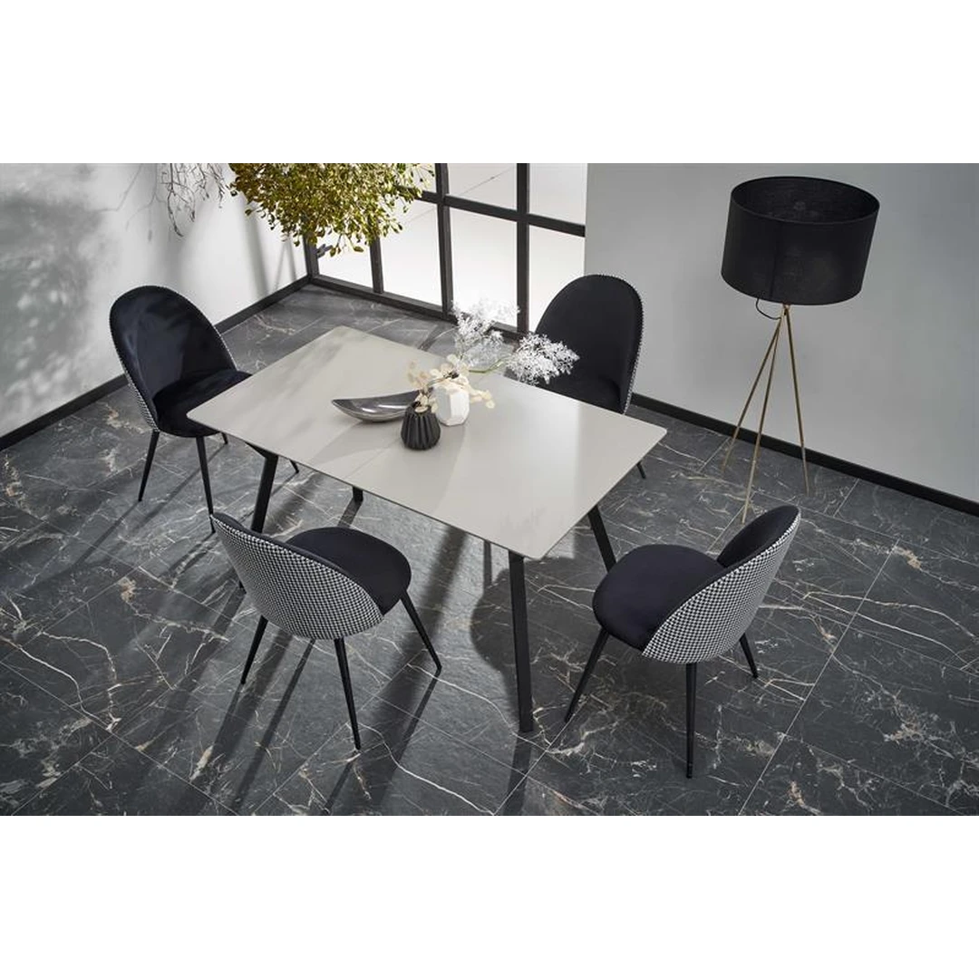 Prailginamas stalas 140-180 cm, šviesiai pilkas su juodomis kojomis