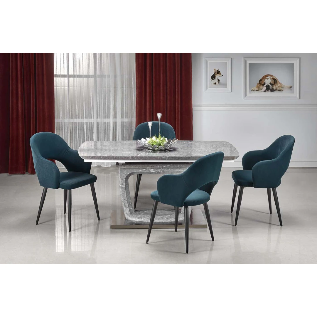 Prailginamasis stalas 160-220 cm, pilkas marmuras, MDF ir chromuotas plienas