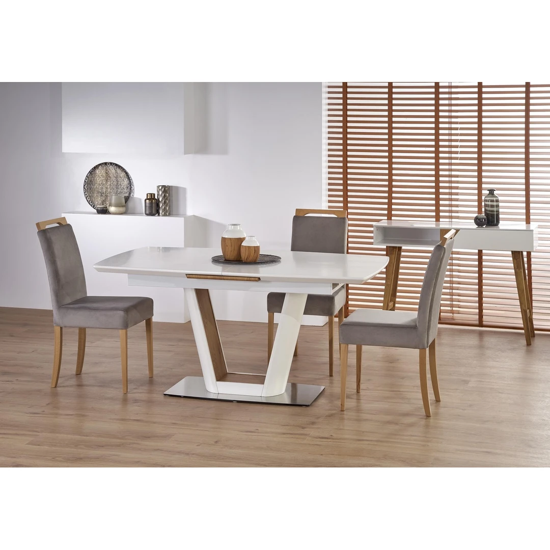 Prailginamas stalas 160÷200 cm, baltas matinis ar auksinis ąžuolas