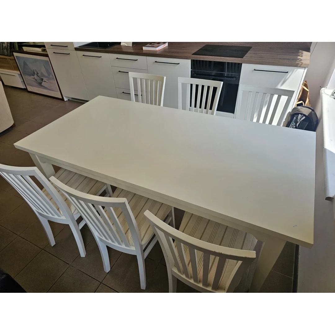 Baltas valgomojo stalas su 6 kėdėmis nemokamai pristatome