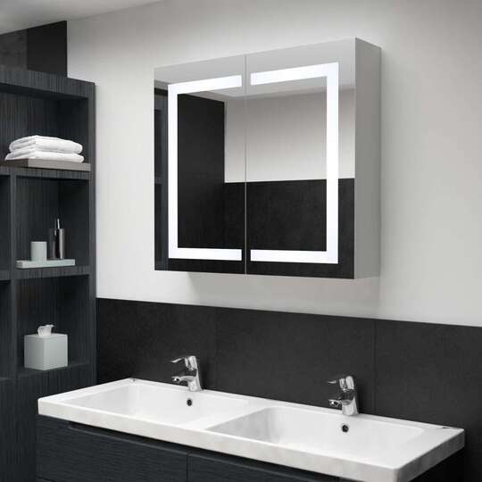 Veidrodinė vonios spintelė su LED apšvietimu, 80x12,2x68cm - Vonios spintelės