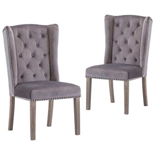 VidaXL Valgomojo kėdės, 2vnt., pilkos spalvos aksomas - Kėdės