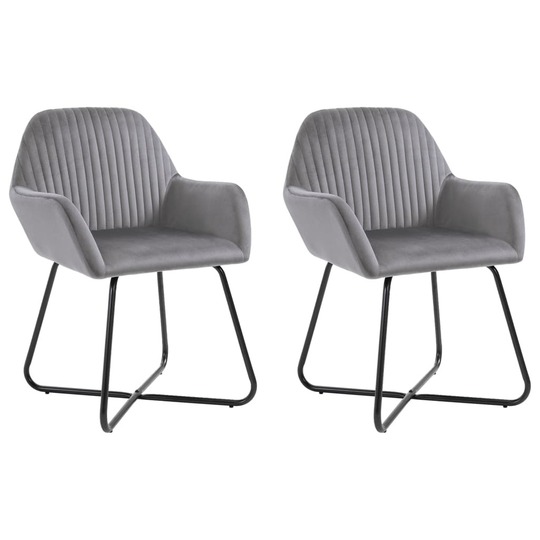 VidaXL Valgomojo kėdės, 2vnt., pilkos spalvos, aksomas - Kėdės