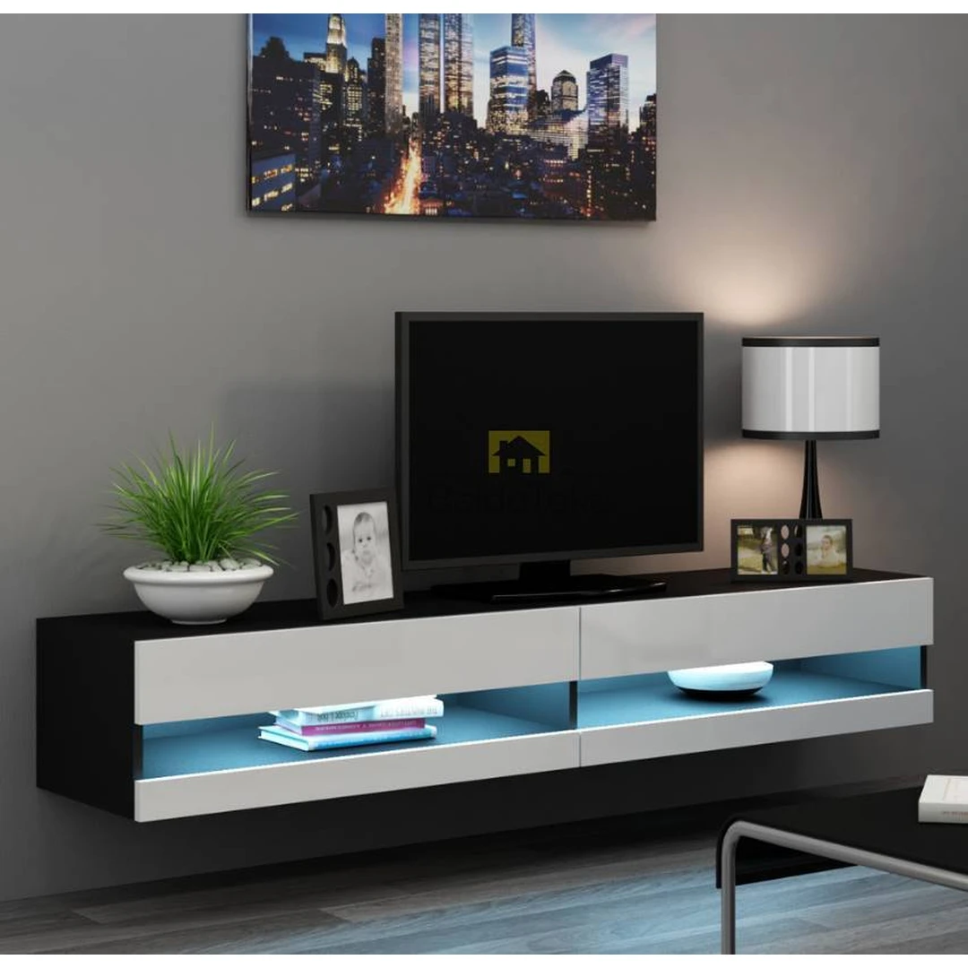 Moderni juoda ir balta spinta su apšvietimu