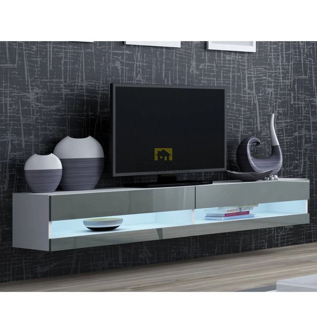 Moderni spintelė su blizgiais fasadais ir matiniu korpusu