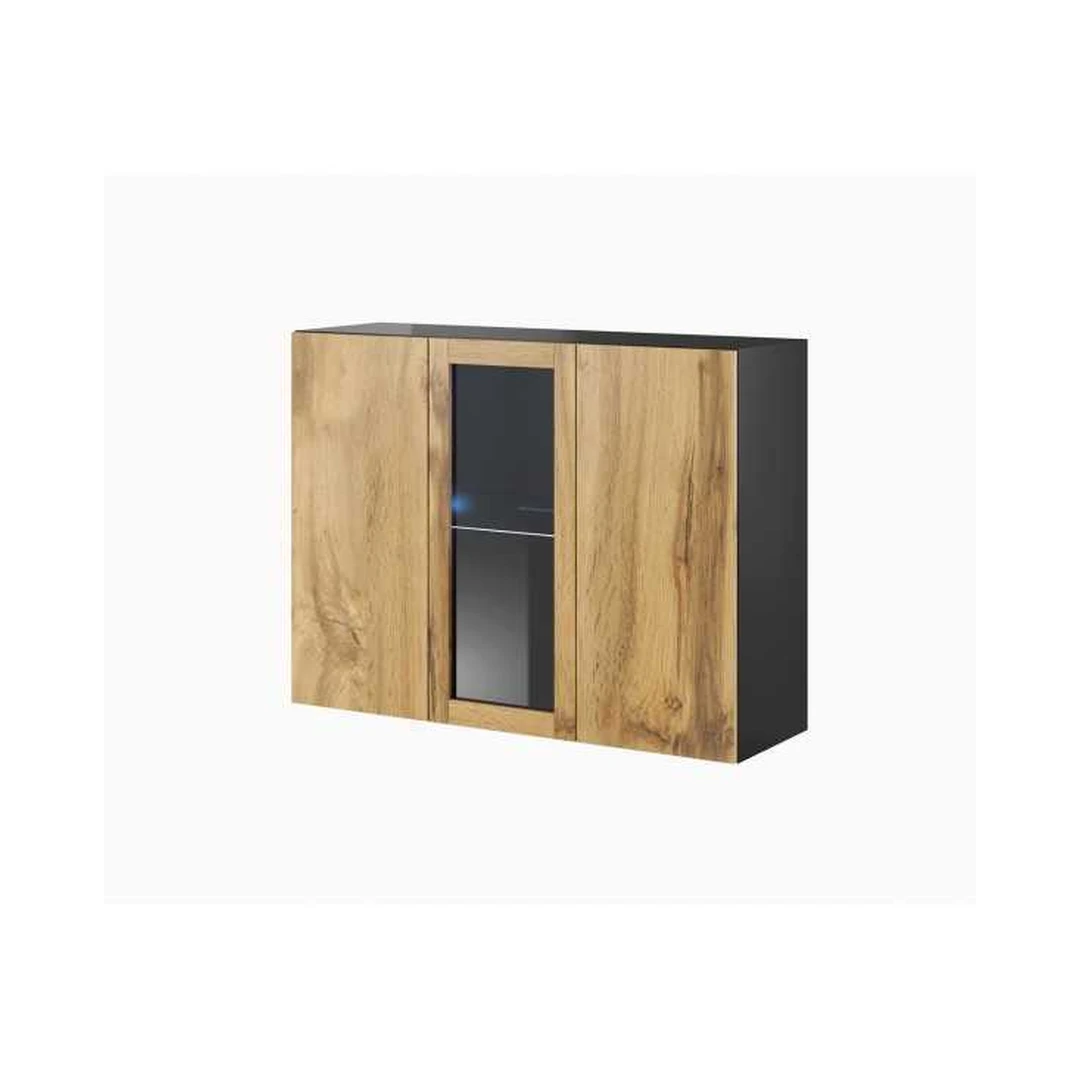 Moderni juoda pakabinama komoda su LED apšvietimu