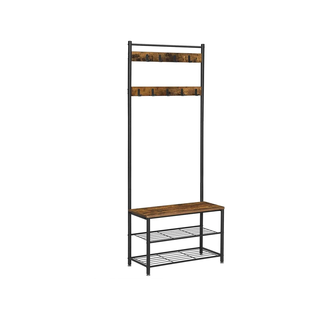 Vintažinė ruda-juoda medžio drožlių plokštės palto stovas