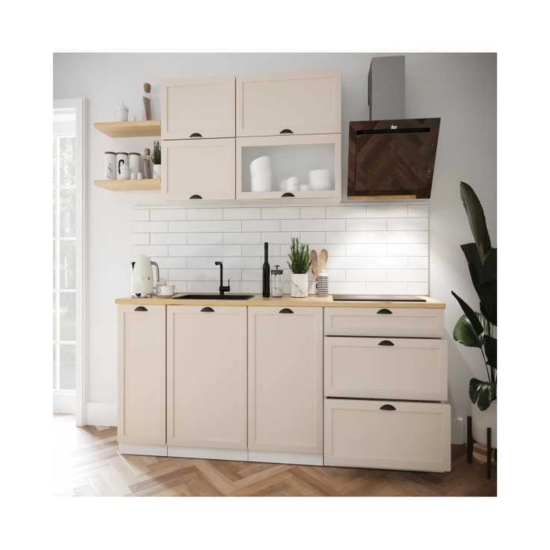 Moderni virtuvės spintų rinkinys su tylaus uždarymo sistema