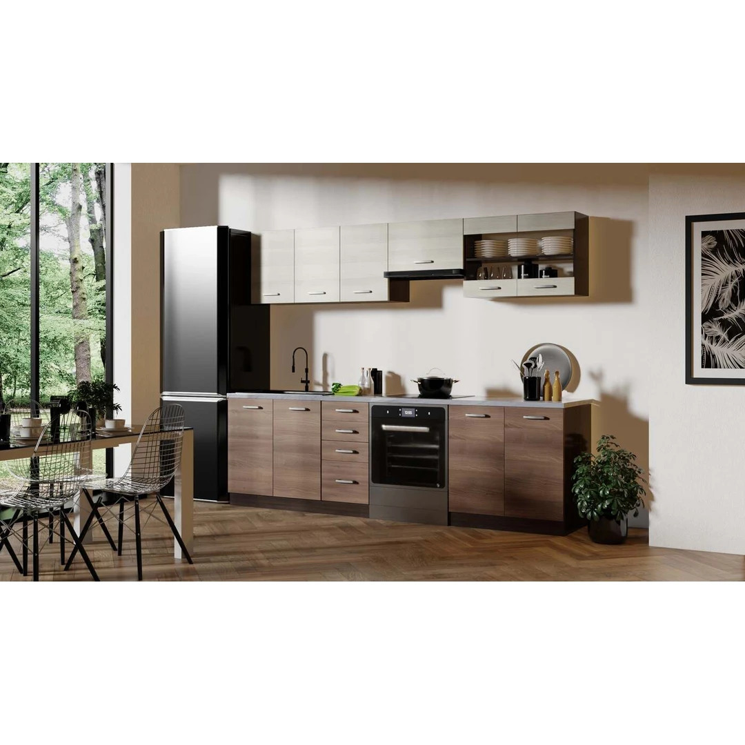 260 cm ilgio virtuvės komplektas su 28 mm granito stalviršiu