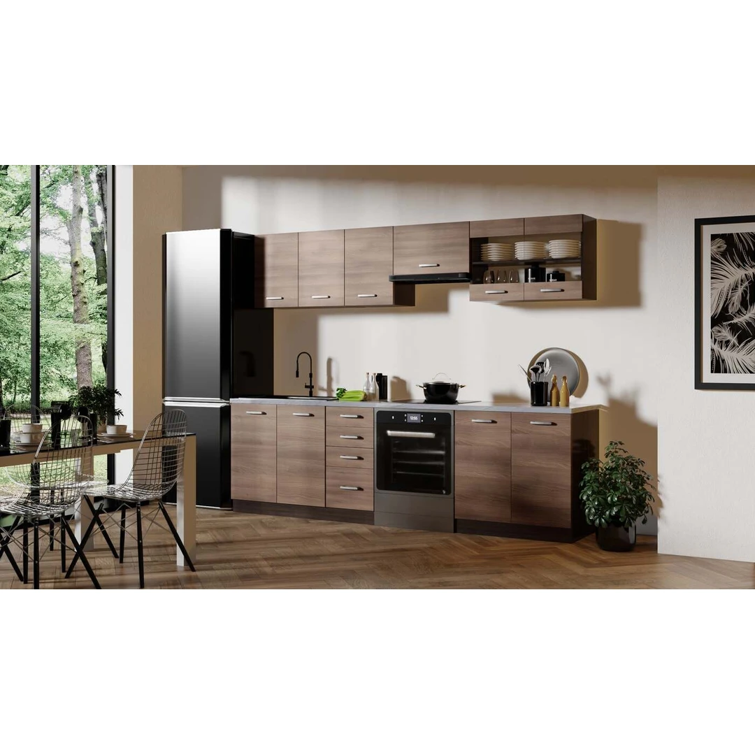 260 cm ilgio virtuvės komplektas su 28 mm stalviršiu