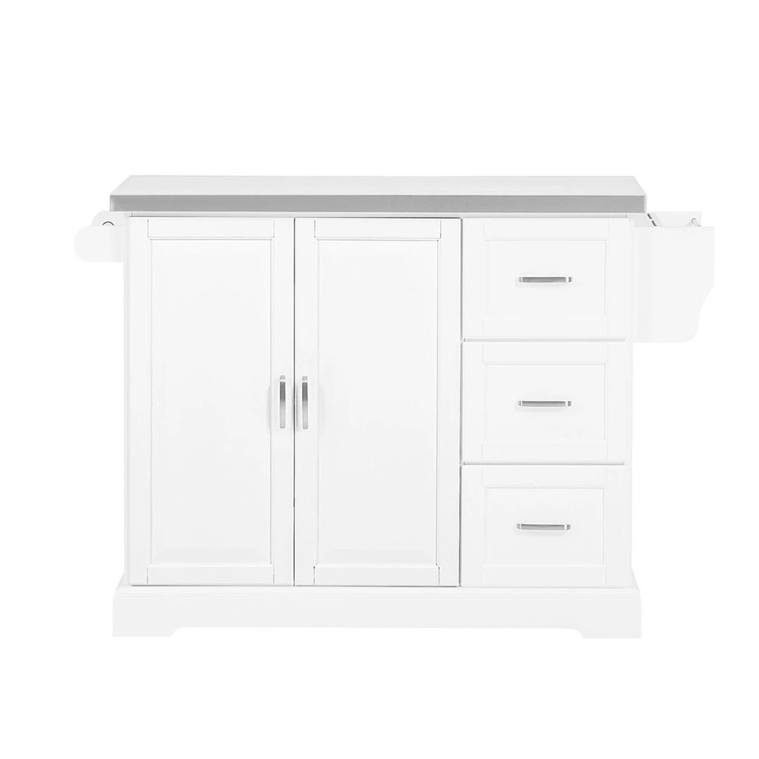 Virtuvės sala 130x71x91cm., baltos/sidabrinės spalvos - Virtuvės spintelės