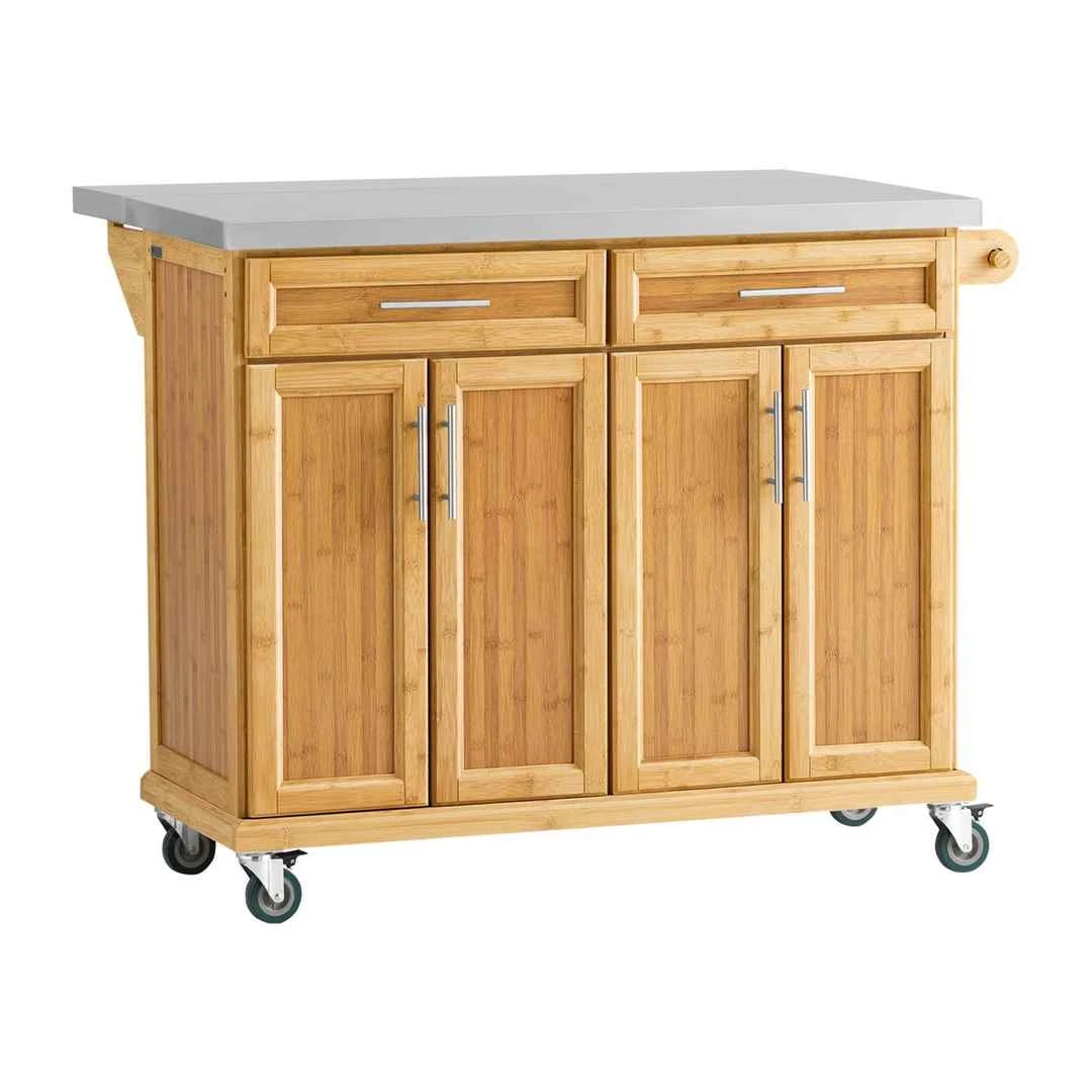 Virtuvės sala ant ratukų 107x92x71cm., šviesiai rudos/sidabrinės spalvos - Virtuvės spintelės