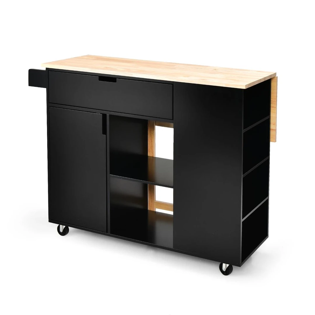Virtuvės sala ant ratukų juoda 124cm