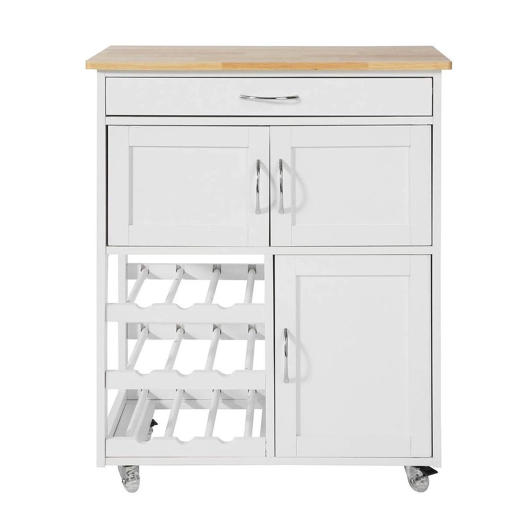 Virtuvinė spinta ant ratų 67x38x86cm., baltos/šviesiai rudos spalvos - Virtuvės spintelės