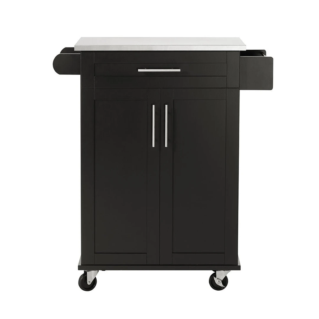 Virtuvinė spinta ant ratų 80x90x46cm., juodos/sidabrinės spalvos - Virtuvės spintelės